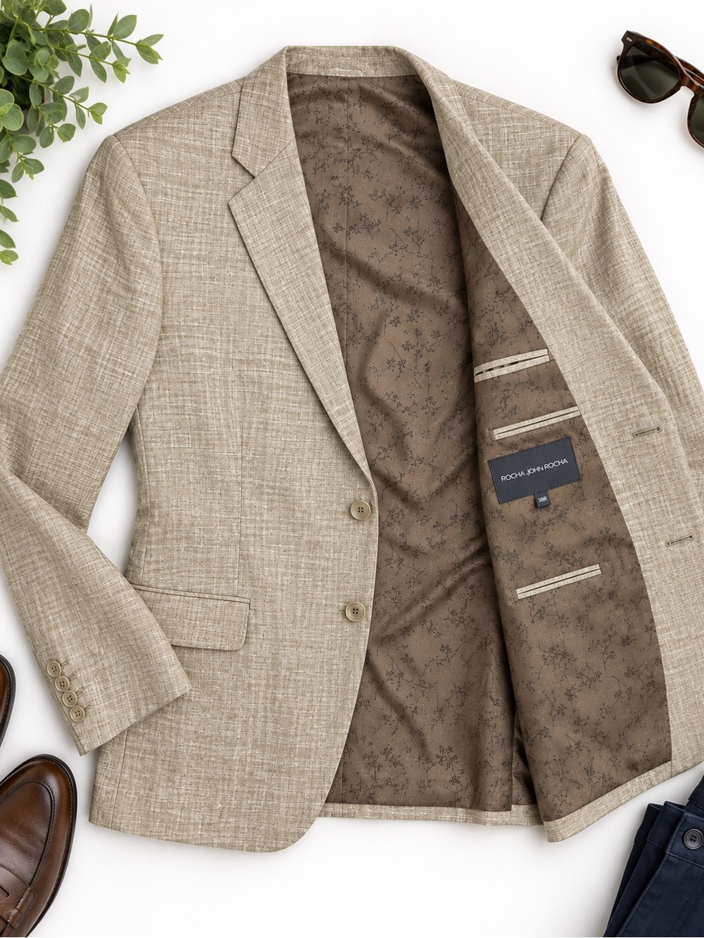 Rocha John Rocha Men’s Linen Blend Blazer 38R Beige Tan Sport Coat